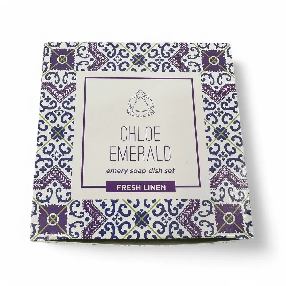Chloe Emerald Emery Soap Dish Set Fresh Linen Scent
